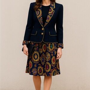 Vintage R&K Originals Navy Jewel-Print Blazer & Skirt Set